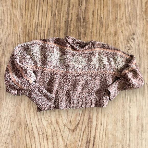 Free People Snowflake Sweater Gingerbread Combo pink cropped small puff sleeve - Picture 5 of 9